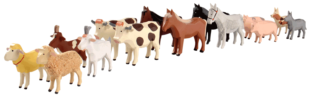 Lehrproduktion Reifentiere, beschnitzt und bemalt